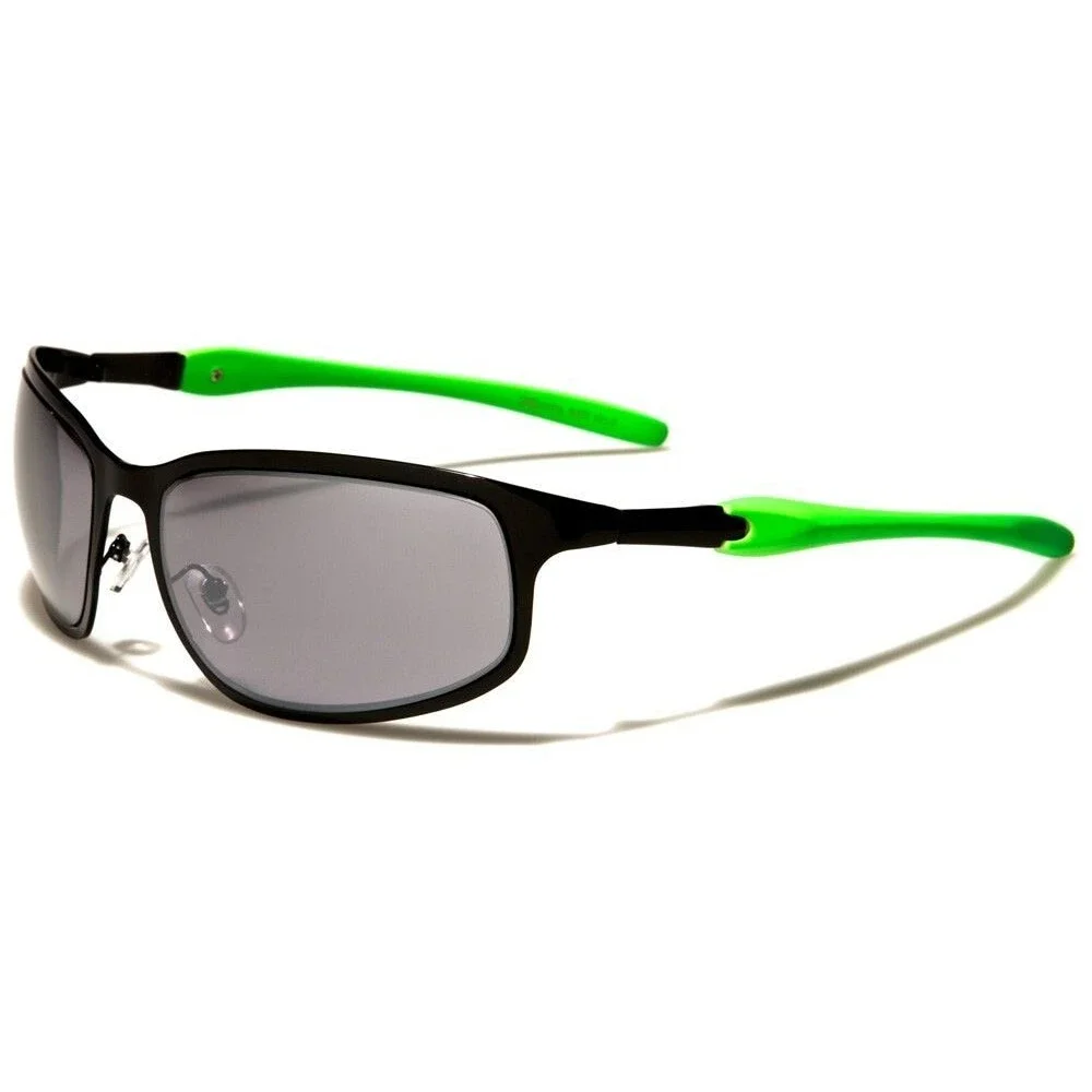 Designer Stylish Black & Green Mirrored Lens Cool Sporty Rectangle Sunglasses